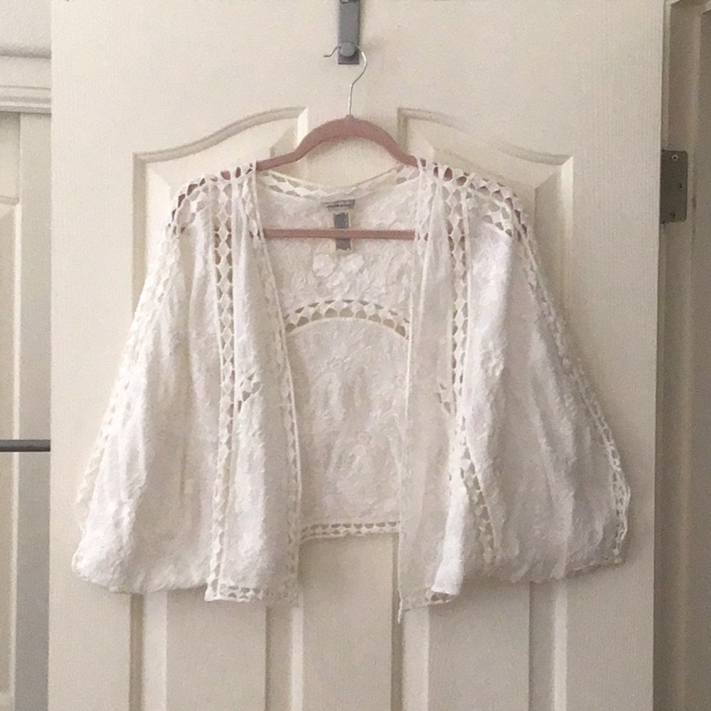 Lucky Brand white shrug- OSFM. eyelet design